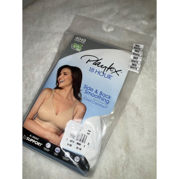 Playtex 18 Hour Side & Back Smooth Wireless Bra US4049 36D WHITE - Picture 5 of 5